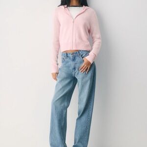 Aritzia Light Pink Zip-Front Hooded Cardigan